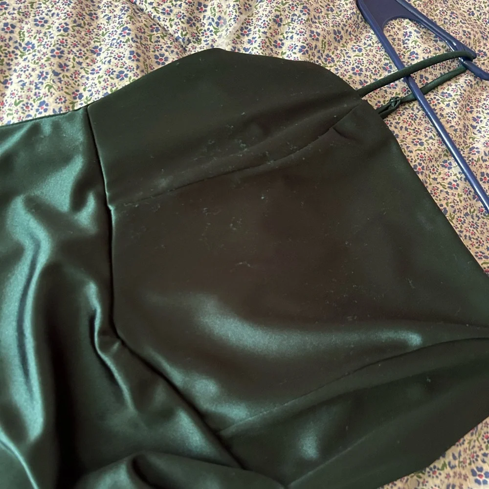 Honey and Rosie Green Asymmetrical Ruched Strapless Dress - Picture 3 of 4